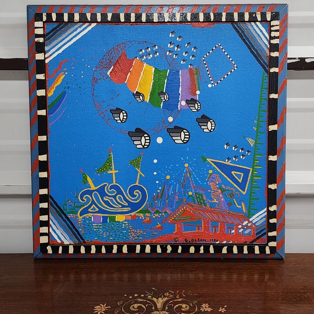 Vintage G. Olson 1980 Original Abstract Expressionist Painting | Signed
